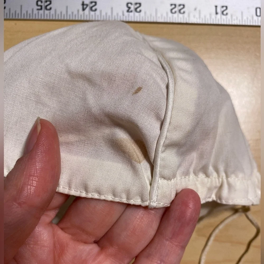 70s Newborn Baby Cap With Satin Trim Ivory Vintage 1977